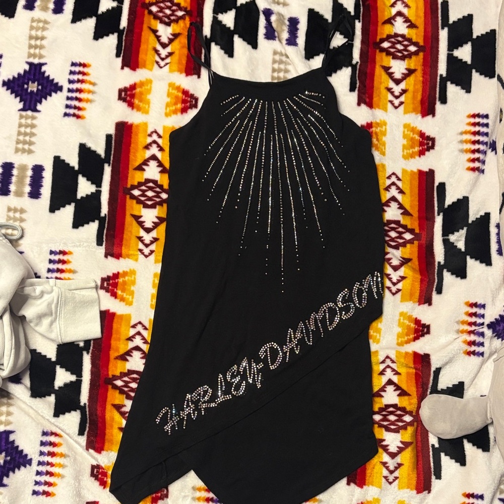 Harley-Davidson Black Rhinestone Sunburst Tank Dress